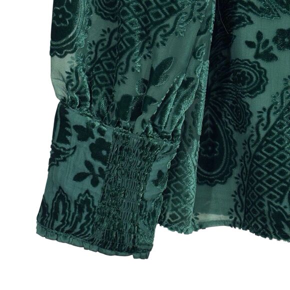 Soft Surroundings Top Vanetta Velvet Burnout Women’s Large Emerald Green Blouse - Picture 5 of 8